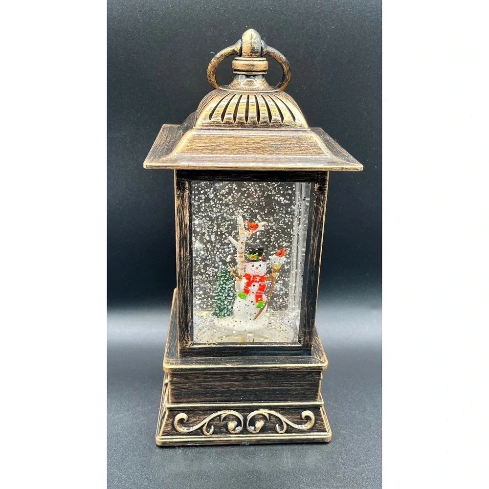 Christmas Forever Snowman with Broom‎ Glitter Lantern 10.5 Inch Bronze Lighted